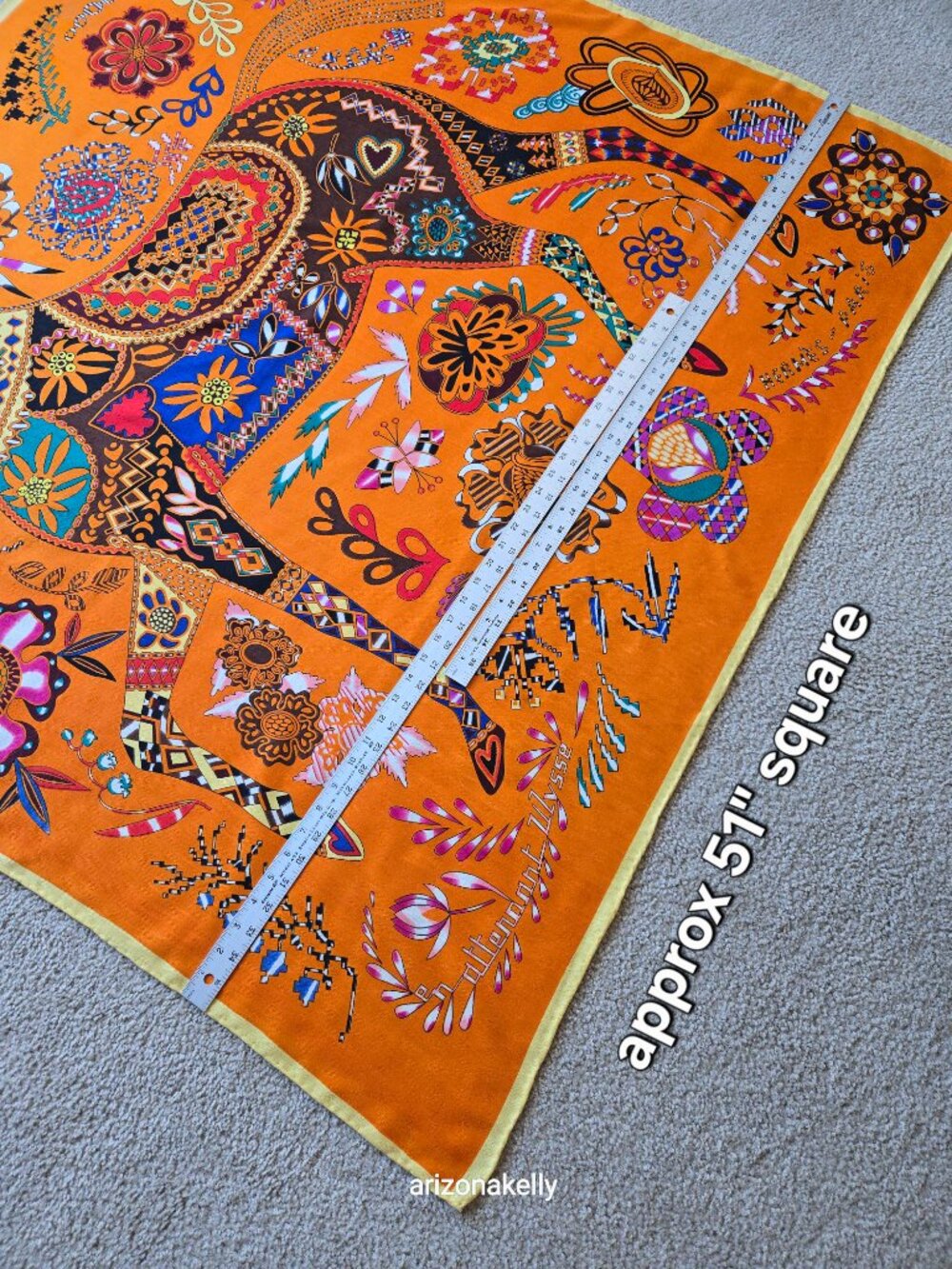 HUGE Cashmere & Silk Scarf Stole Hand-Rolled Hem Vibrant Colors Horse Equestrian - Picture 3 of 12